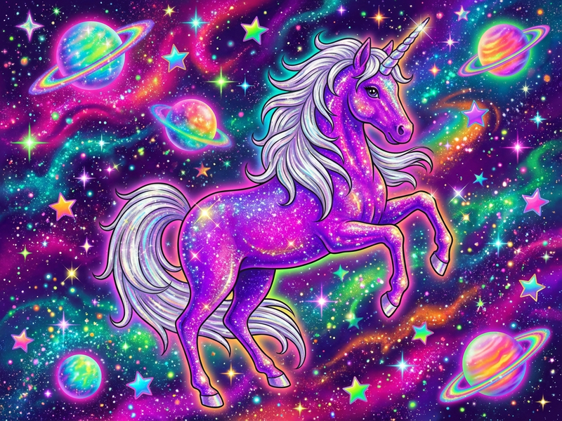Moonbeam the unicorn in electric purple